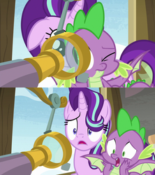 Size: 1280x1440 | Tagged: safe, screencap, spike, starlight glimmer, dragon, pony, unicorn, a matter of principals, g4, meme, surprised, winged spike, wings