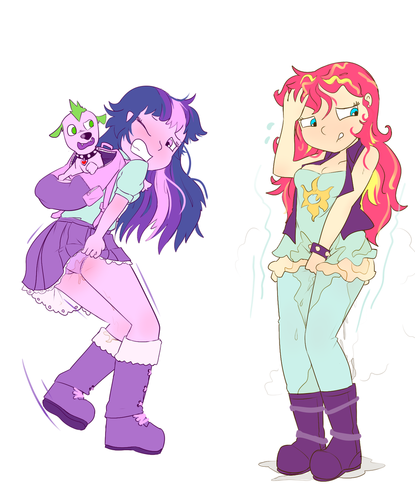 Спайк и сансет. Equestria girls omorashi. Equestria girls pissing. MLP pee.