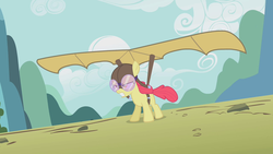 Size: 1280x720 | Tagged: safe, screencap, apple bloom, earth pony, pony, call of the cutie, g4, female, hang glider, solo