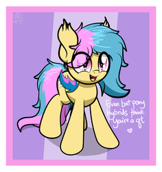 Size: 3553x3761 | Tagged: safe, artist:php142, oc, oc only, oc:phyra, bat pony, pony, cute, happy, heart, heart eyes, high res, looking up, male, positive message, solo, text, wingding eyes