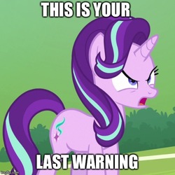 Size: 500x500 | Tagged: safe, edit, edited screencap, screencap, starlight glimmer, pony, a matter of principals, g4, angry, caption, image macro, meme, reaction image, text