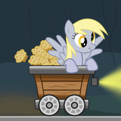 Size: 1500x1500 | Tagged: safe, artist:pizzamovies, derpibooru exclusive, derpy hooves, pegasus, pony, g4, animated, female, food, gif, lamp, loop, mare, minecart, muffin, solo, we never run out of them