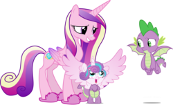 Size: 4887x2975 | Tagged: safe, artist:cyanlightning, artist:kimberlythehedgie, artist:sketchmcreations, artist:stillfire, edit, editor:slayerbvc, vector edit, princess cadance, princess flurry heart, spike, alicorn, dragon, pony, a matter of principals, g4, accessory-less edit, animal costume, baby, baby pony, bipedal, clothes, costume, dragon costume, female, flying, footed sleeper, looking down, looking up, male, missing accessory, mother and daughter, nasal strip, pajamas, simple background, slippers, smiling, spread wings, transparent background, trio, vector, winged spike, wings, zipper