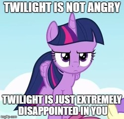 Size: 397x381 | Tagged: safe, edit, edited screencap, screencap, discord, twilight sparkle, alicorn, pony, g4, the cutie re-mark, caption, cropped, disappointed, image macro, meme, solo focus, text, twilight sparkle (alicorn), twilight sparkle is not amused, unamused