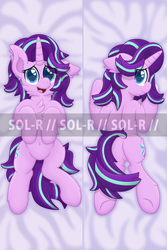 Size: 2000x3000 | Tagged: safe, artist:sol-r, starlight glimmer, pony, unicorn, g4, belly button, body pillow, chest fluff, dock, featureless crotch, female, floppy ears, heart eyes, high res, looking at you, looking back, mare, obtrusive watermark, open mouth, smiling, solo, underhoof, watermark, wingding eyes