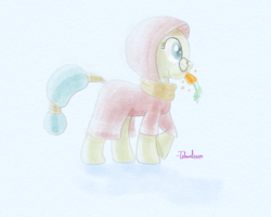 Size: 1186x948 | Tagged: safe, artist:tehwatever, desert flower, earth pony, pony, g4, carrot, clothes, eating, female, food, herbivore, hijab, horses doing horse things, mare, mouth hold, nom, puffy cheeks, raised hoof, scarf, signature, simple background, solo, somnambula resident, tail wrap, white background
