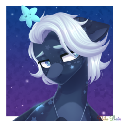 Size: 3000x3000 | Tagged: safe, artist:nika-rain, oc, oc only, pegasus, pony, bust, commission, high res, night, portrait, solo, stars