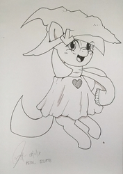 Size: 1416x2000 | Tagged: safe, artist:kumikoponylk, oc, oc only, oc:downvote, pony, derpibooru, cute, deltarune, derpibooru ponified, meta, ponified, ralsei, solo, traditional art