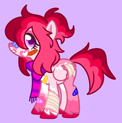 Size: 951x962 | Tagged: safe, artist:unicorn-mutual, oc, oc only, pegasus, pony, bandage, bandaid, bandaid on nose, clothes, female, mare, purple background, scarf, simple background, solo