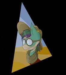 Size: 5000x5688 | Tagged: safe, artist:waffletheheadmare, oc, oc only, pony, absurd resolution, bandage, bust, clothes, desert, ear piercing, earring, glasses, hat, head only, hidden eyes, hidden face, jewelry, male, mask, multicolored hair, multicolored mane, piercing, sand, scarf, simple background, sky, solo, stallion