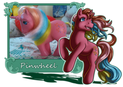 Size: 1024x724 | Tagged: safe, artist:ladyrosse, pinwheel, pony, g1, irl, photo, rainbow ponies, simple background, solo, toy, transparent background