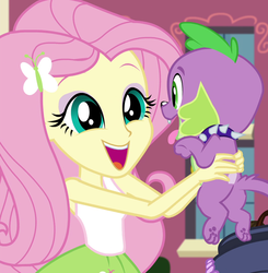 Size: 1060x1080 | Tagged: safe, screencap, fluttershy, spike, spike the regular dog, dog, equestria girls, g4, my little pony equestria girls: friendship games, butt, clothes, cropped, cute, plot, shyabetes, sleeveless, spikabetes, spikelove, tank top