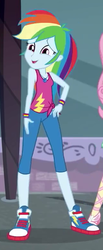 Size: 214x517 | Tagged: safe, screencap, fluttershy, rainbow dash, equestria girls, g4, my little pony equestria girls: better together, street chic, clothes, converse, cropped, female, geode of super speed, legs, magical geodes, mirrored, offscreen character, pants, shoes, sleeveless, sneakers, solo focus, tank top