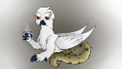 Size: 1920x1080 | Tagged: safe, artist:blocksy-art, oc, oc only, griffon, coffee mug, mug, prone, solo