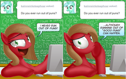 Size: 1286x800 | Tagged: safe, artist:berrypawnch, oc, oc only, oc:pun, pony, ask pun, ask, chalkboard, computer, solo