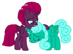 Size: 1477x1080 | Tagged: safe, artist:徐詩珮, fizzlepop berrytwist, glitter drops, tempest shadow, alicorn, pony, g4, alicornified, crying, duo, eye scar, eyes closed, female, glittercorn, horn, hug, lesbian, mare, race swap, sad, scar, ship:glittershadow, shipping, simple background, tempest gets her horn back, tempest gets her wings back, tempesticorn, transparent background