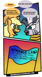 Size: 579x1051 | Tagged: safe, artist:sneshpone, applejack, zecora, g4, banner, comic, simple background