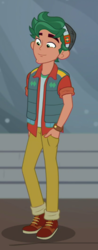 Size: 279x711 | Tagged: safe, screencap, timber spruce, equestria girls, g4, my little pony equestria girls: better together, star crossed, clothes, cropped, hand in pocket, hat, male, shoes, smiling, solo, vest