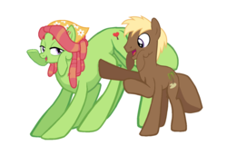 Size: 1304x892 | Tagged: safe, derpibooru exclusive, edit, editor:proto29, coco crusoe, tree hugger, ant pony, earth pony, pony, g4, brown coat, green coat, huggercrusoe, multiple legs, multiple limbs, not salmon, shipping, transformation, wat