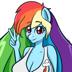 Size: 1600x1600 | Tagged: safe, artist:koharuveddette, rainbow dash, anthro, g4, big breasts, breasts, busty rainbow dash, commission, female, never doubt blaa6 involvement, solo