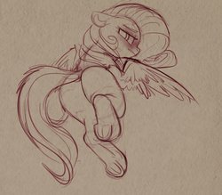 Size: 2409x2106 | Tagged: safe, artist:yoditax, fluttershy, pegasus, pony, g4, butt, female, high res, looking back, monochrome, plot, simple background, sketch, solo, underhoof