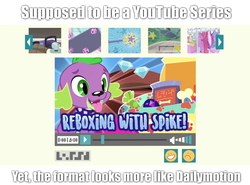 Size: 1280x946 | Tagged: safe, spike, spike the regular dog, dog, equestria girls, g4, my little pony equestria girls: better together, reboxing with spike!, caption, dailymotion, image macro, text