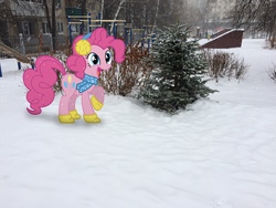 Size: 2448x1836 | Tagged: safe, artist:albertuha, pinkie pie, earth pony, pony, g4, female, irl, mare, photo, ponies in real life, smiling, snow, snowfall, solo, winter