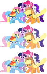 Size: 6224x9844 | Tagged: safe, artist:ejlightning007arts, applejack, fluttershy, pinkie pie, rainbow dash, rarity, spike, twilight sparkle, alicorn, earth pony, pegasus, pony, unicorn, g4, my little pony: the movie, absurd resolution, cowboy hat, freckles, gasping, hat, mane seven, mane six, open mouth, protecting, side by side, simple background, stetson, transparent background, twilight sparkle (alicorn), vector