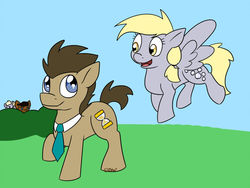 Size: 1024x768 | Tagged: safe, artist:usagi-zakura, derpy hooves, doctor whooves, time turner, earth pony, pony, g4