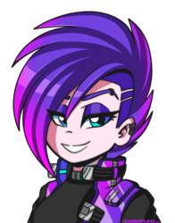 Size: 1500x1910 | Tagged: safe, artist:ciderpunk, oc, oc only, oc:synthwave, human, bust, clothes, cyberpunk, ear piercing, earring, eyeshadow, humanized, humanized oc, jewelry, makeup, piercing, vest