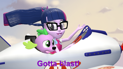 Size: 1920x1080 | Tagged: safe, artist:red4567, sci-twi, spike, spike the regular dog, twilight sparkle, dog, equestria girls, g4, 3d, arm, blouse, clothes, cloud, dogs doing dog things, female, flying, glasses, gotta blast, hand, jimmy neutron: boy genius, long hair, male, open mouth, open smile, ponytail, puffy sleeves, puppy, rocket, sky, smiling, source filmmaker, teenager, the adventures of jimmy neutron: boy genius, tongue out, vest