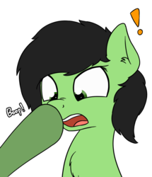 Size: 647x754 | Tagged: safe, artist:czaroslaw, oc, oc only, oc:filly anon, pony, boop, chest fluff, exclamation point, female, filly, non-consensual booping, offscreen character, simple background, transparent background