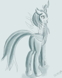 Size: 2000x2500 | Tagged: safe, artist:theunconsistentone, queen chrysalis, changeling, changeling queen, g4, black and white, female, grayscale, high res, monochrome, sketch