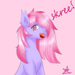 Size: 960x960 | Tagged: safe, artist:zachc, oc, oc only, bat pony, pony, bat pony oc, eeee, fangs, female, looking at you, mare, simple background, skree, slender, solo, thin