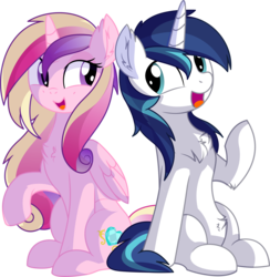 Size: 6649x6825 | Tagged: safe, artist:aureai-sketches, artist:cyanlightning, princess cadance, shining armor, alicorn, pony, unicorn, g4, .svg available, absurd resolution, chest fluff, cute, cutedance, ear fluff, female, folded wings, lidded eyes, looking at each other, male, mare, missing accessory, open mouth, shining adorable, ship:shiningcadance, shipping, simple background, sitting, smiling, stallion, straight, transparent background, vector, wings
