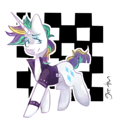 Size: 650x650 | Tagged: safe, artist:oreothegreat, rarity, pony, unicorn, g4, it isn't the mane thing about you, alternate hairstyle, clothes, female, horn, long horn, mare, punk, raripunk, solo