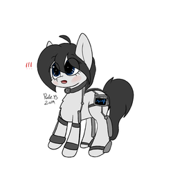 Size: 4500x4500 | Tagged: safe, artist:rosebush, oc, oc only, oc:milly, pony, absurd resolution, big ears, blushing, female, monitor, prosthetic leg, solo, standing, surprised, technology