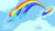 Size: 2560x1440 | Tagged: safe, artist:magiak416, rainbow dash, pegasus, pony, g4, blushing, cloud, cute, dashabetes, female, flying, rainbow trail, scene interpretation, sky, solo, sonic rainboom, speed trail