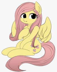 Size: 894x1130 | Tagged: safe, artist:manachaaaaaaaa, fluttershy, pegasus, pony, g4, :o, cute, female, human shoulders, looking at you, mare, no pupils, open mouth, shyabetes, simple background, sitting, solo, spread wings, white background, wings