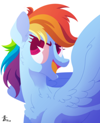 Size: 2970x3635 | Tagged: safe, artist:yaco, rainbow dash, pegasus, pony, g4, chest fluff, female, high res, mare, open mouth, simple background, solo, white background