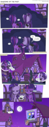 Size: 2250x5887 | Tagged: safe, artist:perfectblue97, rarity, twilight sparkle, pony, unicorn, comic:shadows of the past, g4, censored, comic, mare in the moon, moon, ponyville, poster, royal guard, shadow, unicorn twilight, unnecessary censorship