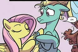 Size: 349x235 | Tagged: safe, artist:kate sherron, fluttershy, zephyr breeze, pegasus, pony, g4, spoiler:comic, spoiler:comic74, comb, cropped, eyes closed, female, mare