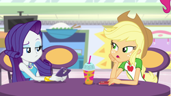Size: 1920x1080 | Tagged: safe, screencap, applejack, rarity, equestria girls, equestria girls series, g4, rollercoaster of friendship, cellphone, geode of shielding, geode of super strength, magical geodes, phone