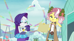Size: 1920x1080 | Tagged: safe, screencap, rarity, vignette valencia, equestria girls, equestria girls specials, g4, my little pony equestria girls: better together, my little pony equestria girls: rollercoaster of friendship, blushing, geode of shielding, magical geodes