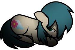 Size: 1500x1000 | Tagged: safe, artist:darksoma, oc, oc only, oc:cloudy blossom, earth pony, pony, cloud, fan game, female, flower, frown, gamejolt, glare, looking at you, looking down, looking up, lying down, mare, prone, shading, silent hill deadline, simple background, solo, transparent background