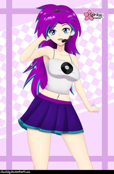 Size: 656x1000 | Tagged: safe, alternate version, artist:clouddg, oc, oc only, oc:ocean breeze, equestria girls, g4, armpits, belly button, blue eyes, clothes, cute, equestria girls-ified, female, headset, human coloration, looking at you, midriff, miniskirt, multiple variants, pleated skirt, signature, skirt, solo, tank top