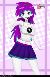 Size: 656x1000 | Tagged: safe, artist:clouddg, oc, oc only, oc:ocean breeze, equestria girls, g4, armpits, belly button, blue eyes, clothes, cute, equestria girls-ified, female, headset, looking at you, midriff, miniskirt, multiple variants, pleated skirt, signature, skirt, solo, tank top