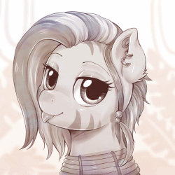 Size: 700x700 | Tagged: safe, artist:evomanaphy, oc, oc only, oc:nishati, pony, zebra, animated, blinking, bust, commission, gif, looking at you, monochrome, piercing, portrait, solo, tongue out, zebra oc
