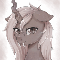 Size: 700x700 | Tagged: safe, artist:evomanaphy, oc, oc only, oc:cyclorra, changeling, pony, animated, bedroom eyes, blinking, changeling oc, commission, fangs, gif, looking at you, monochrome, simple background, solo