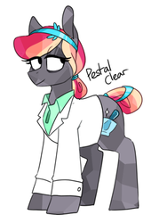 Size: 432x576 | Tagged: safe, artist:redxbacon, oc, oc only, oc:pestal clear, crystal pony, pony, bags under eyes, clothes, cute, female, grin, looking away, looking up, reference, simple background, smiling, solo, tired, white background